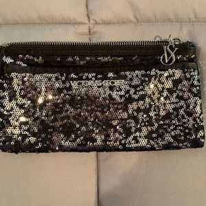 Brand New Victoria’s Secret black silver sequin winter  clutch handbag